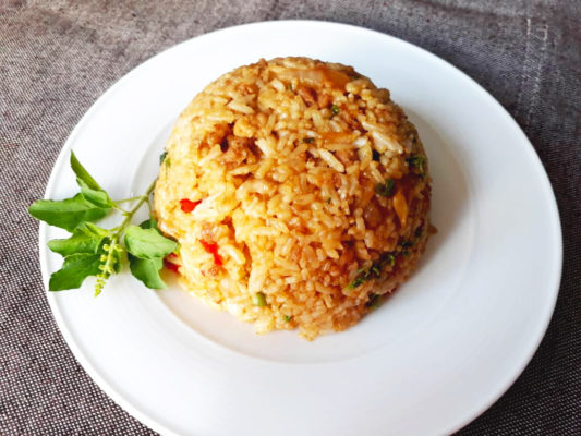 Image of Thai Style Fried Rice cooked with minced pork and thai basil prepared by home chef