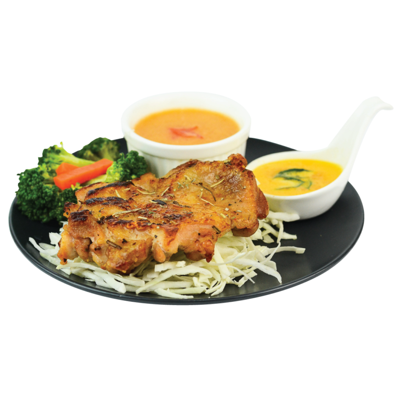 Image of Salted-Egg Grilled Chicken Chop served with tomato soup