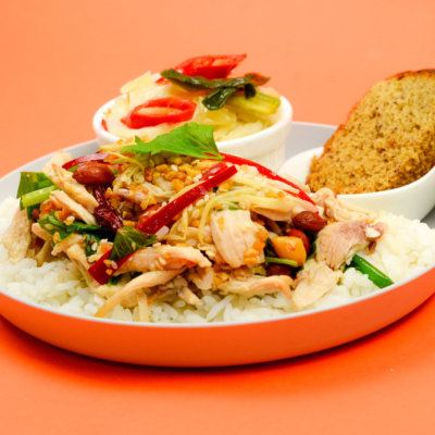 Image of delicious Signature Traditional Shredded Chicken served with Yam rice and egg
