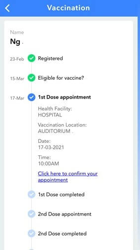 Mysejahtera vaccination page